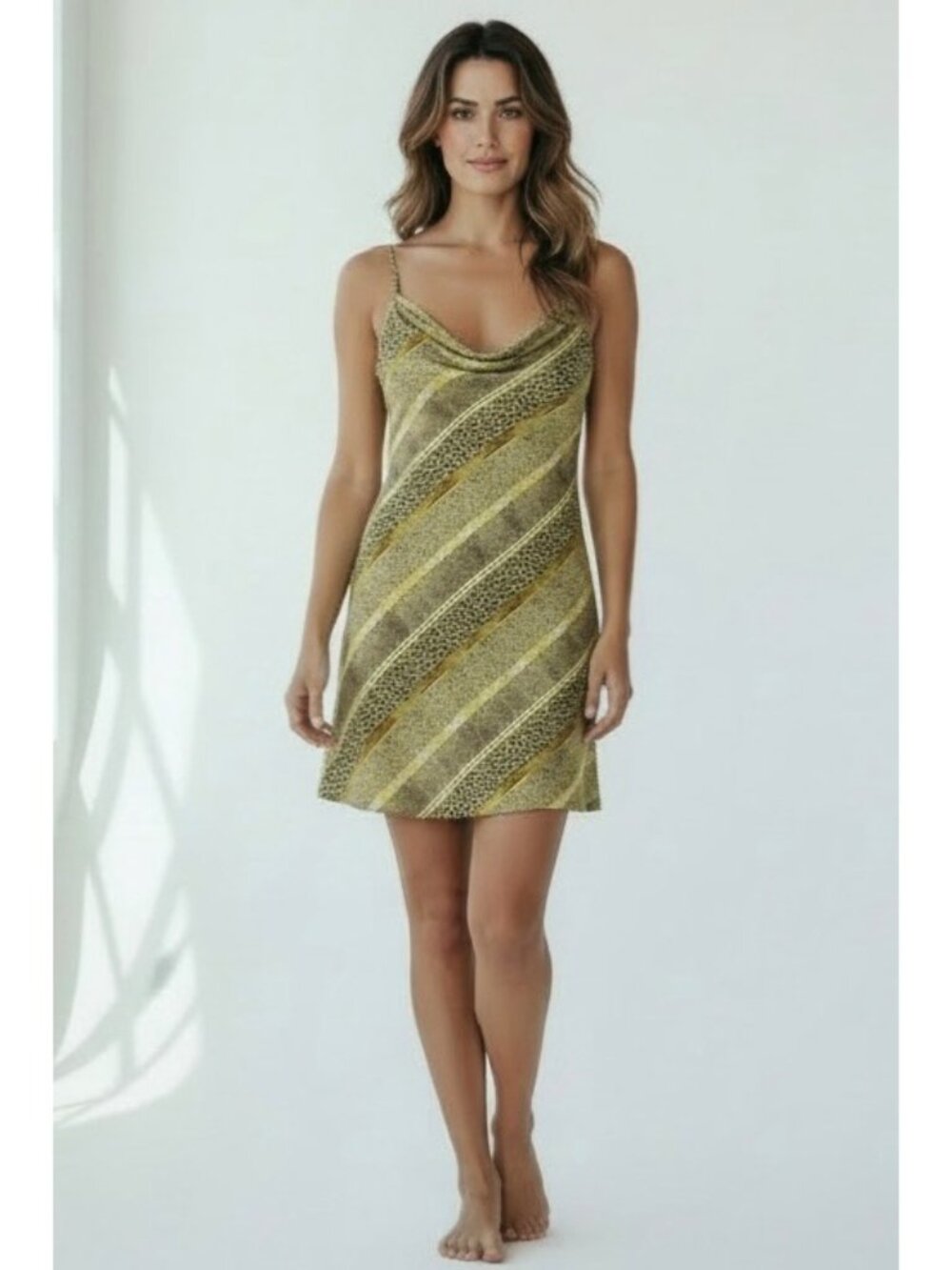 URBAN OUTFITTERS Beige + Black Animal Print Cowl Neck Women's Slip Dress Small